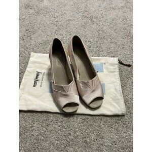 Toms Blush Pink Peep Toe Espadrille Wedge Heels Shoes 7.5 Neiman Marcus